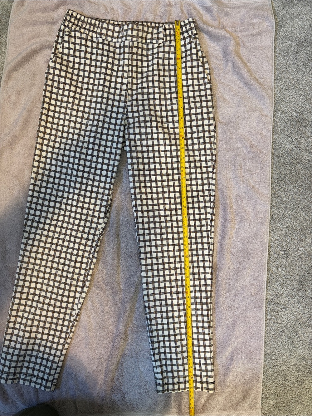 LuLaRoe Women's Lena Checked Trousers in Cream, Black and Gold - Size M - Picture 8 of 9